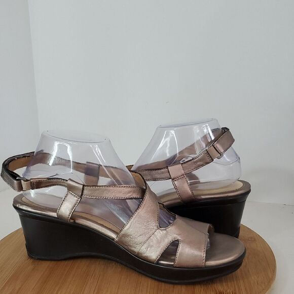 Naturalizer Villette Metallic Leather Bronze Wedge Heel Sandals Size 10W - Picture 5 of 11